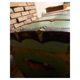 Antique Jas. A. Quirk Green Steamer Trunk with Brass Hardware
