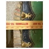 Antique Jas. A. Quirk Green Steamer Trunk with Brass Hardware