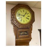 Wall-Mounted Wooden Regulator Clock with Floral Carving
