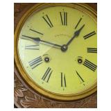 Wall-Mounted Wooden Regulator Clock with Floral Carving