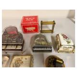 Collection of Vintage Miniature Musical Piano Boxes and Music Box Parts