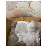 Collection of Vintage Glass and Milk Glass Dishes with Heart-Shaped Bowls