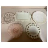 Collection of Vintage Glass and Milk Glass Dishes with Heart-Shaped Bowls