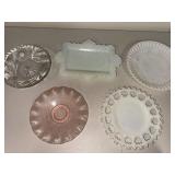 Collection of Vintage Glass and Milk Glass Dishes with Heart-Shaped Bowls