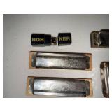 Collection of Vintage Harmonicas and Brown Plastic Recorder