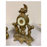 Pair of Ornate Vintage Cherub Mantel Clocks with Gilt Finish