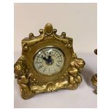 Pair of Ornate Vintage Cherub Mantel Clocks with Gilt Finish