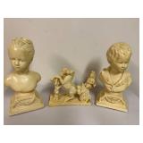 Set of 3 Vintage Marwal Plaster Figurines Busts and Chariot Scene