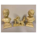 Set of 3 Vintage Marwal Plaster Figurines Busts and Chariot Scene