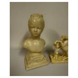 Set of 3 Vintage Marwal Plaster Figurines Busts and Chariot Scene