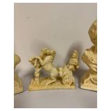 Set of 3 Vintage Marwal Plaster Figurines Busts and Chariot Scene