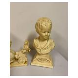 Set of 3 Vintage Marwal Plaster Figurines Busts and Chariot Scene