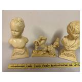 Set of 3 Vintage Marwal Plaster Figurines Busts and Chariot Scene