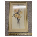 Framed Floral Print by Rosal Ostler in Yellow Wooden Frame