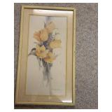 Framed Floral Print by Rosal Ostler in Yellow Wooden Frame