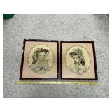 Pair of Vintage Framed Portrait Prints by Merone