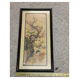 Framed Asian-Style Artwork with Birds and Blossoms