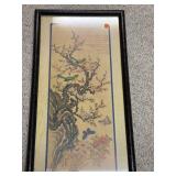 Framed Asian-Style Artwork with Birds and Blossoms