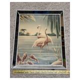 Framed Flamingo Artwork with Mirrored Border 15x15 Inches
