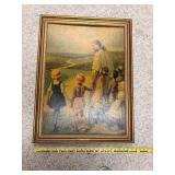 Framed 1948 Religious Print Jesus with Children