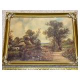 Framed Pastoral Landscape Print with Ornate Gold Frame
