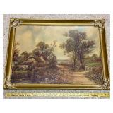 Framed Pastoral Landscape Print with Ornate Gold Frame