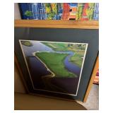 Framed Aerial Golf Course Artwork with Green Mat