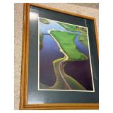 Framed Aerial Golf Course Artwork with Green Mat