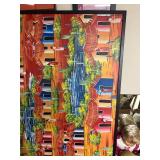 Framed Haitian Village Landscape Painting with Vibrant Colors