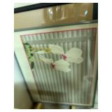 Framed Artwork Print with White Flowers and Blinds Motif