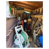 Large Assortment of Garden Tools, Statues, and Shed Contents