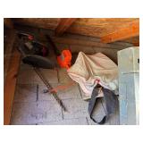 Large Assortment of Garden Tools, Statues, and Shed Contents