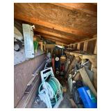Large Assortment of Garden Tools, Statues, and Shed Contents