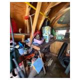 Mixed Lot of Hand Tools, Garden Equipment, and Hardware from Garden Shed