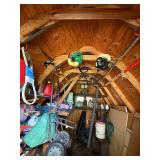 Mixed Lot of Hand Tools, Garden Equipment, and Hardware from Garden Shed