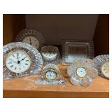 Collection of 6 Cut Glass Desk Clocks with Roman Numerals