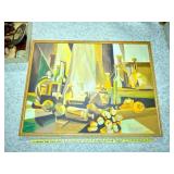 Framed Abstract Still Life Painting Signed by Artist 29x23 Inches