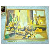 Framed Abstract Still Life Painting Signed by Artist 29x23 Inches