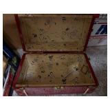 Collection of Vintage Toys, Plush Animals, Game Pieces, and Metal Toy Case