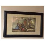 Framed Vintage Print of Family and Dogs Scene