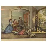 Framed Vintage Print of Family and Dogs Scene