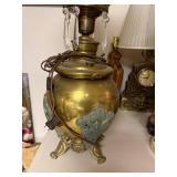 Vintage Brass Table Lamp with Frosted Glass Globe and Crystal Accents