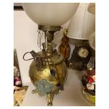 Vintage Brass Table Lamp with Frosted Glass Globe and Crystal Accents