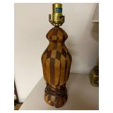 Handcrafted Wooden Table Lamp with Geometric Inlay, 14 Inch