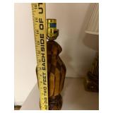 Handcrafted Wooden Table Lamp with Geometric Inlay, 14 Inch