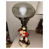 Vintage Scottish Themed Table Lamp with Etched Glass Shade