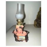 Vintage Bear Figurine Oil Lamp with Smoky Glass Chimney - 7 Inch