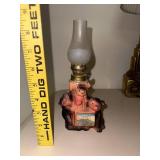 Vintage Bear Figurine Oil Lamp with Smoky Glass Chimney - 7 Inch