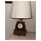 Antique Art Deco Electric Clock Lamp with Shade