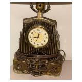 Antique Art Deco Electric Clock Lamp with Shade